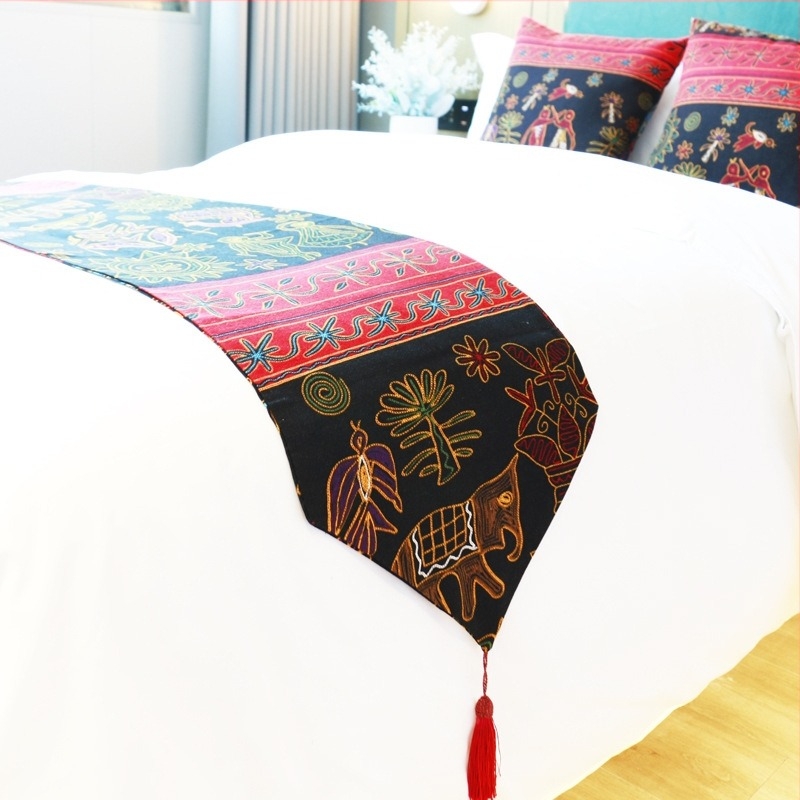 Декоративен флаг за легло в етно стил, памучен, двойно слой, ретро дълга лента, хотелски декор, геометричен модел