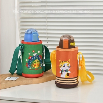 Детски изолиран калъф за бутилка с презрамка, стил анимационен (BT019, плат, лого отпечатано, карикатурен дизайн)