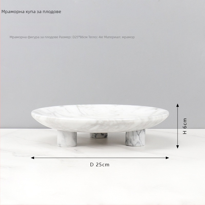 Европейски стил кръгла чиния за плодове от естествен мрамор, полирана повърхност, ръчна изработка, картонена опаковка, марка cramper
