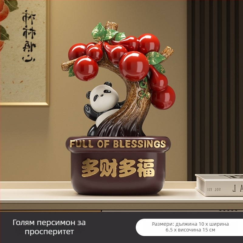 Смолна бюро-украса: дърво за богатство, хурма и котка Рюи (Материал: смола; Марка: Guanjun; Категория: изделия от смола; Стил: модерен минимализъм)