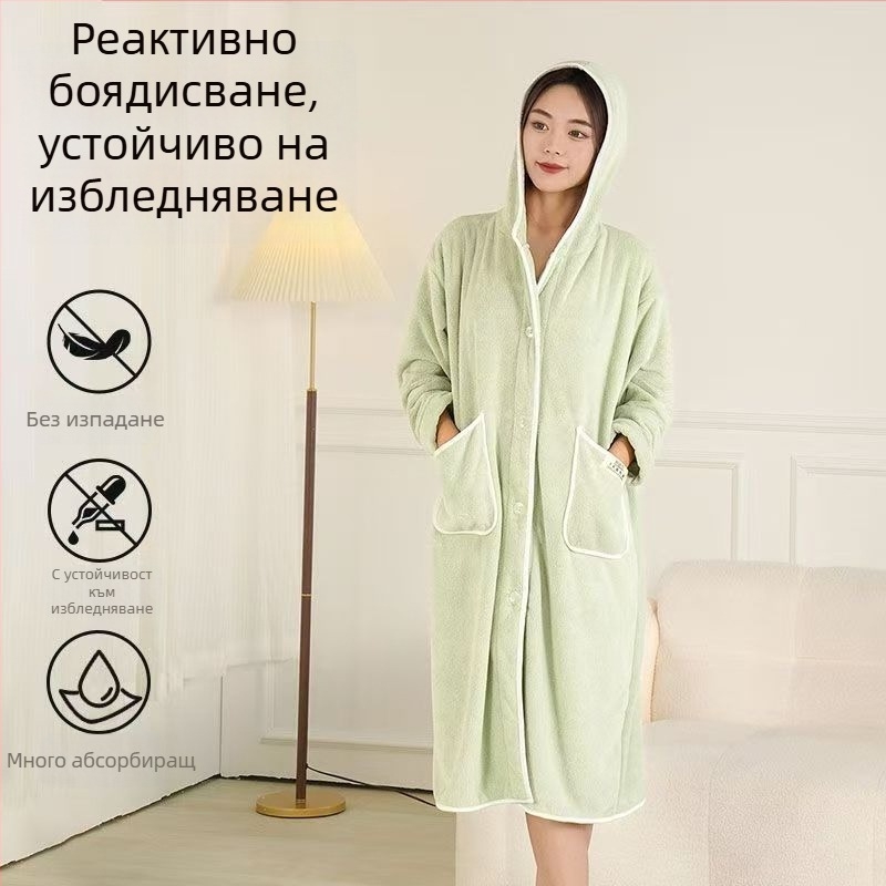 Дамски халат за зима — флис, памук-микрофибър, 600 г