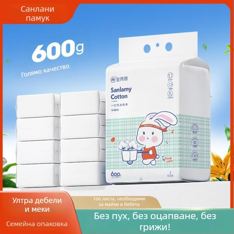 Стенно монтирана еднократна лицева кърпа – мека, удебелена от вискозно влакно, висяща за издърпване, подходяща за грижа за бебета