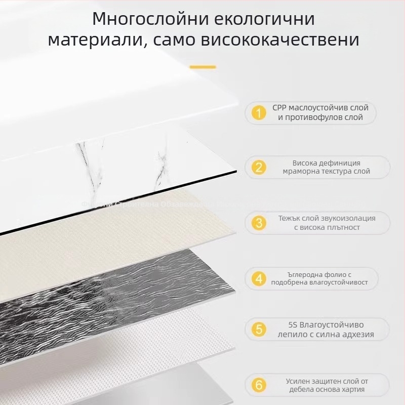 Стикер за стена с имитация на мрамор, PVC, 5+ броя, водоустойчив, за кухня и ресторант, модерен стил, огледален ефект