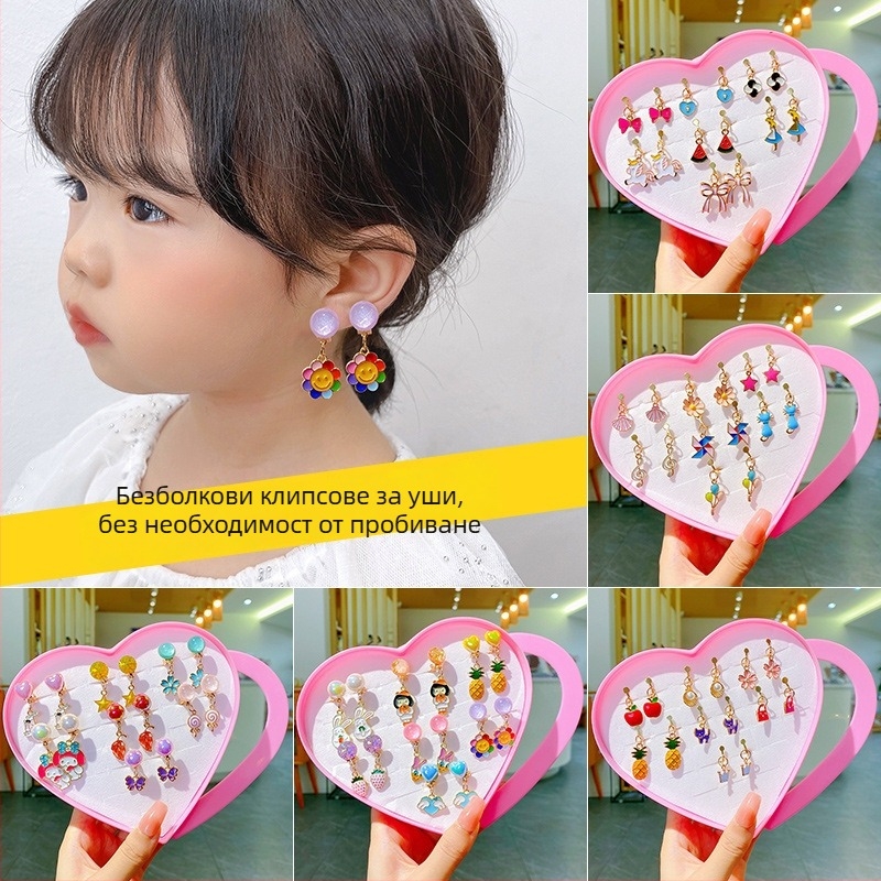 Ушни клипчета за деца – принцесова серия, ръчна изработка, сплав, без пирсинг, карикатурни герои