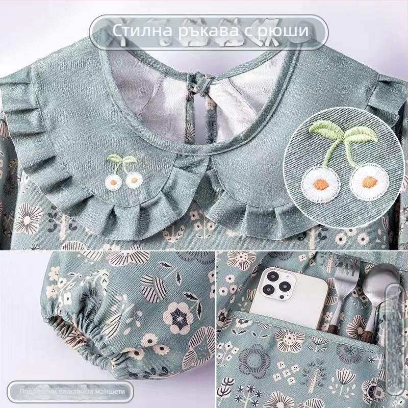 Престилка с дълги ръкави – платно, устойчива на зацапване, японски стил, флорален модел