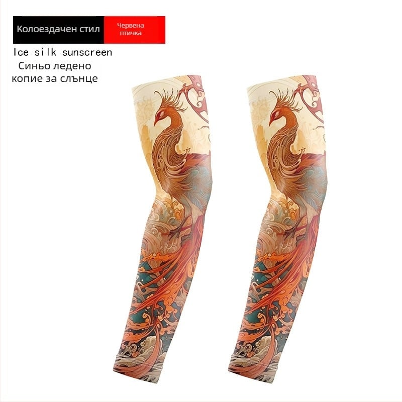 Ръкави за колоездене с дизайн на цветя и татуировка – Ice Silk плат, UV защита, полиестер със спандекс до 10%