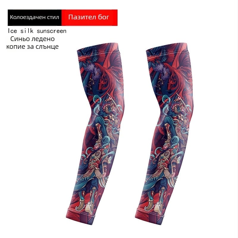 Ръкави за колоездене с дизайн на цветя и татуировка – Ice Silk плат, UV защита, полиестер със спандекс до 10%