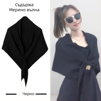 Триъгълен шал, полиестер, рапирано тъкане, монохромен модел, запазва топлината