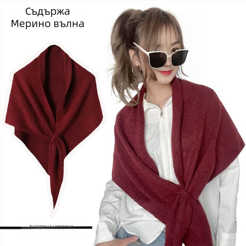 Триъгълен шал, полиестер, рапирано тъкане, монохромен модел, запазва топлината