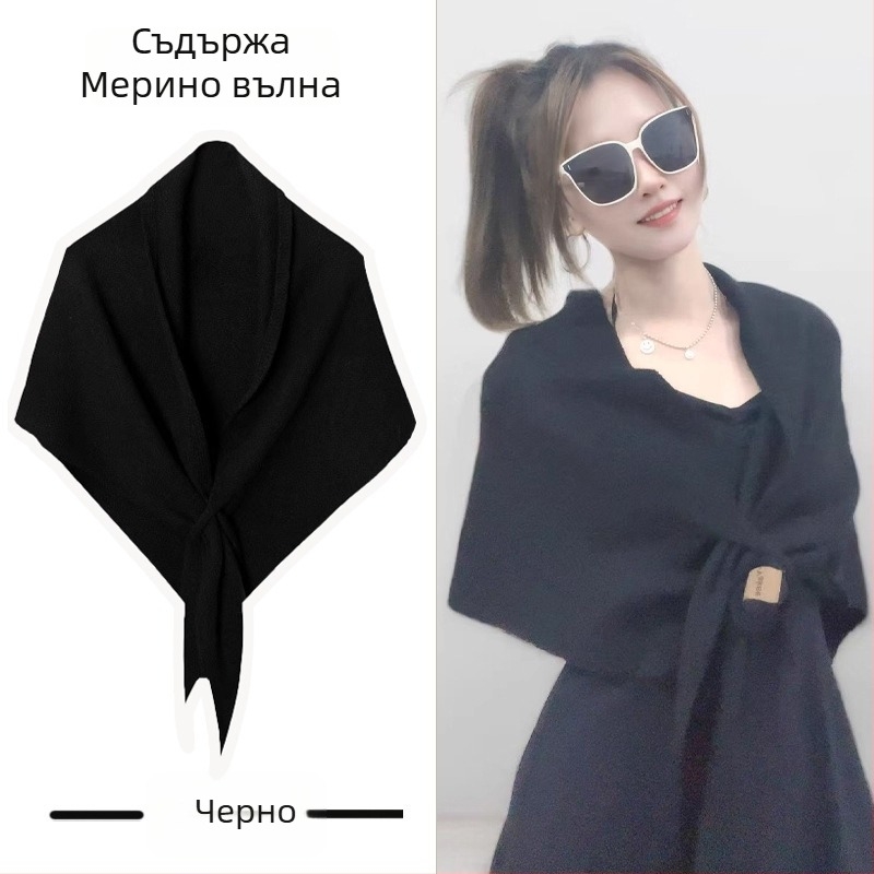 Триъгълен шал, полиестер, рапирано тъкане, монохромен модел, запазва топлината