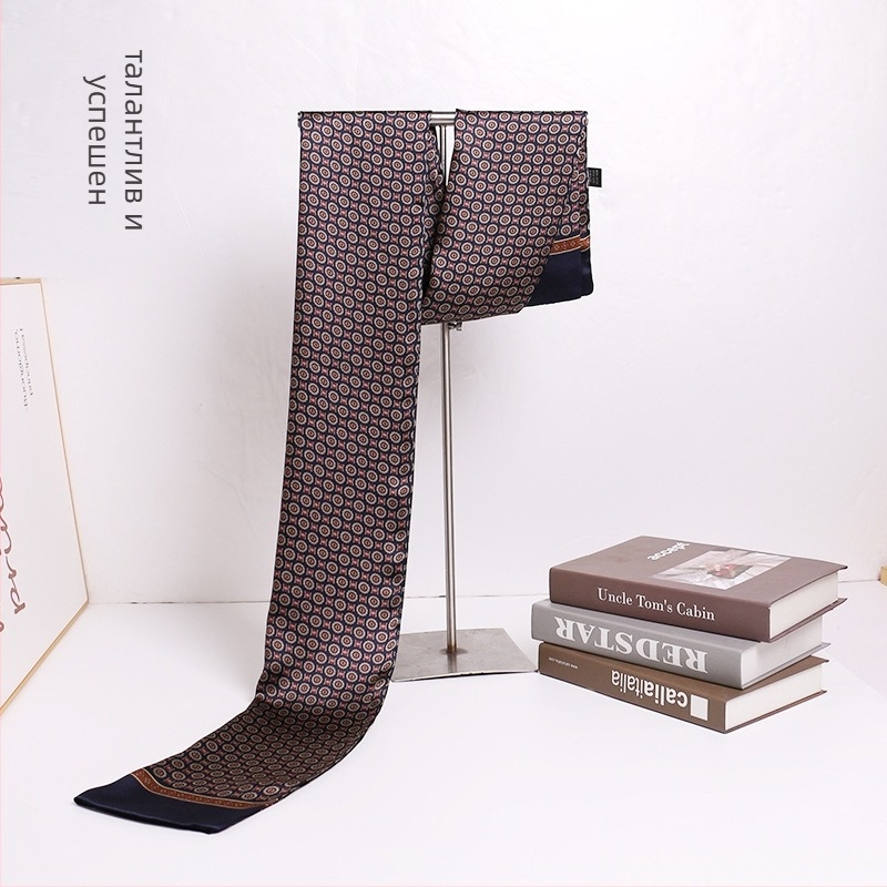 Мъжки шал от коприна, сатенена тъкан, размери 158 × 26 см, 100% коприна, флорална шарка с пръскане, есен 2024