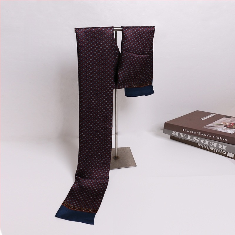 Мъжки шал от коприна, сатенена тъкан, размери 158 × 26 см, 100% коприна, флорална шарка с пръскане, есен 2024