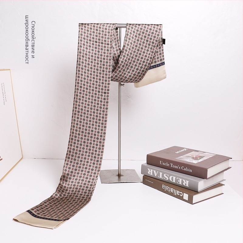 Мъжки шал от коприна, сатенена тъкан, размери 158 × 26 см, 100% коприна, флорална шарка с пръскане, есен 2024