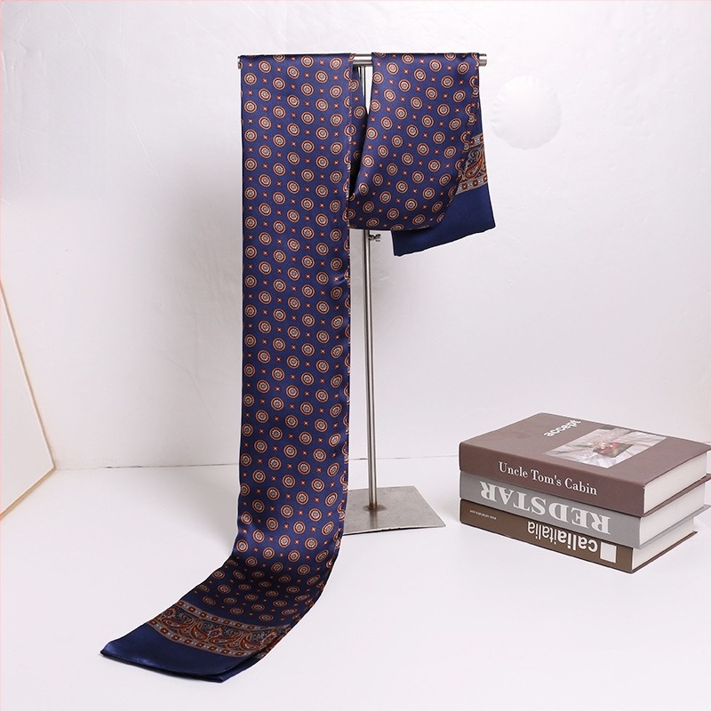 Мъжки шал от коприна, сатенена тъкан, размери 158 × 26 см, 100% коприна, флорална шарка с пръскане, есен 2024