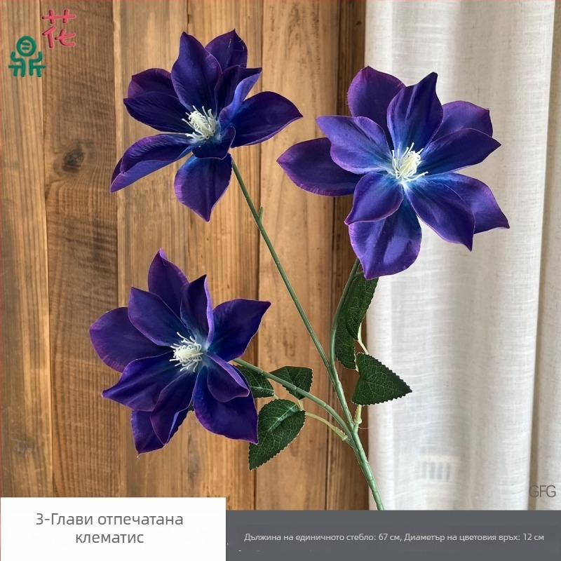 Сватбени копринени цветя – 3-главни клематис и лилия, изкуствени цветя за прически и фотосесия, релефни детайли