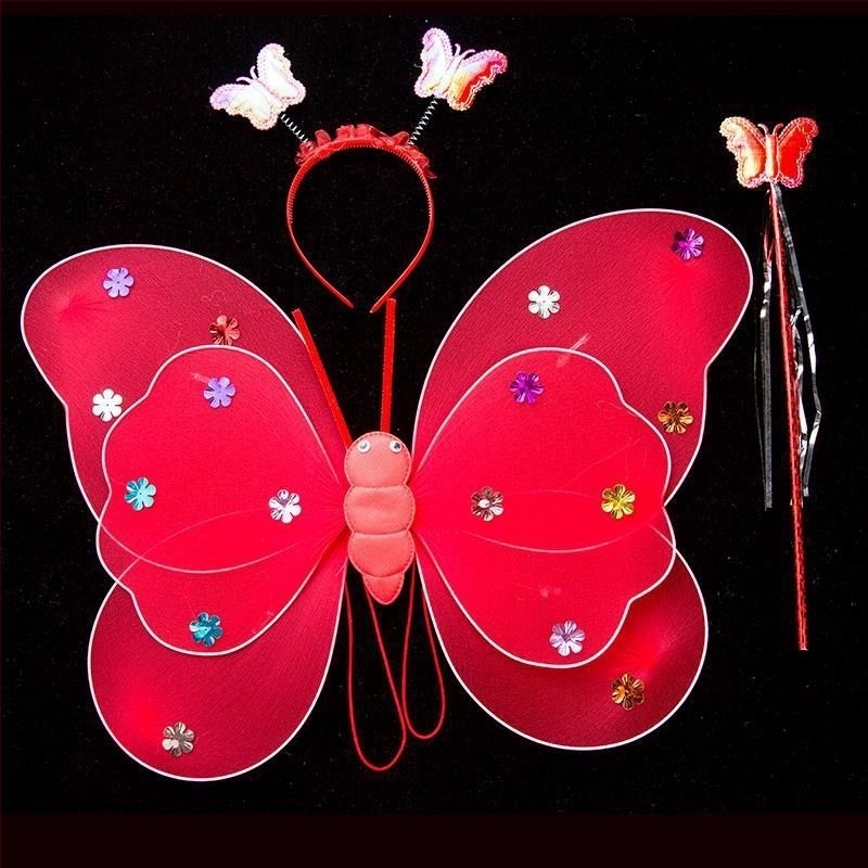 Комплект перука за костюм: ангелски и пеперудени крила, магическа пръчка и светещ аксесоар за гръб (плат) за принцеса