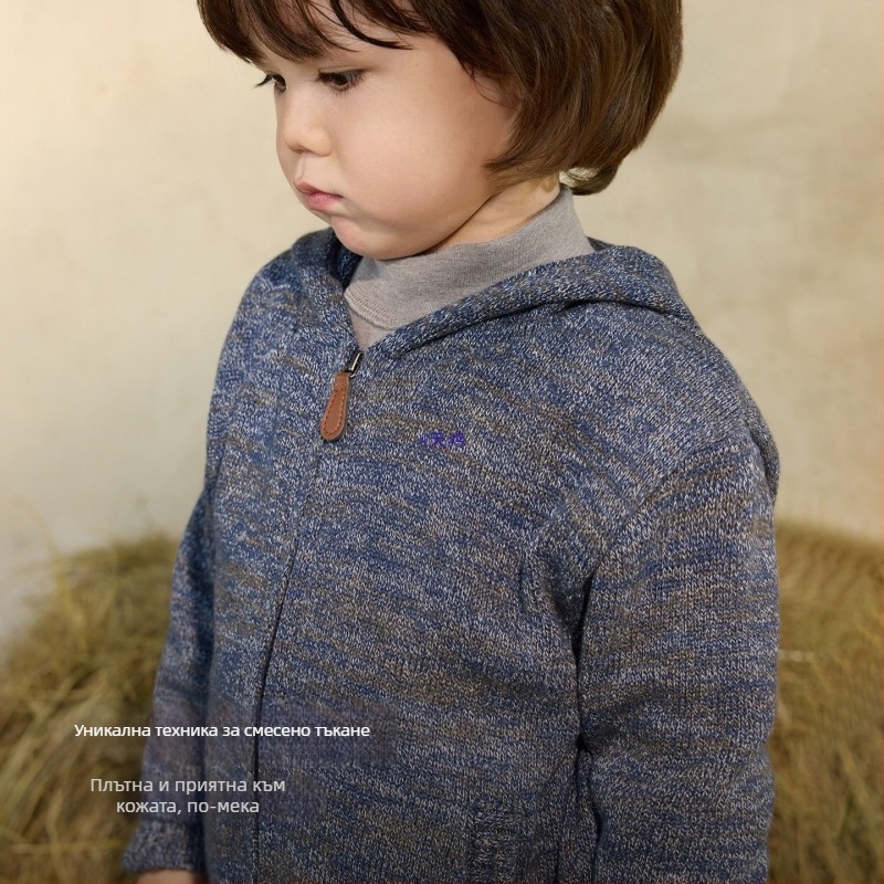 Детски плетен суитчър с качулка и цип, зайчева козина, подходящ за новородени 0–1 г., есен