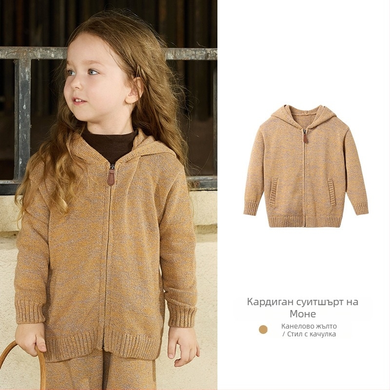 Детски плетен суитчър с качулка и цип, зайчева козина, подходящ за новородени 0–1 г., есен