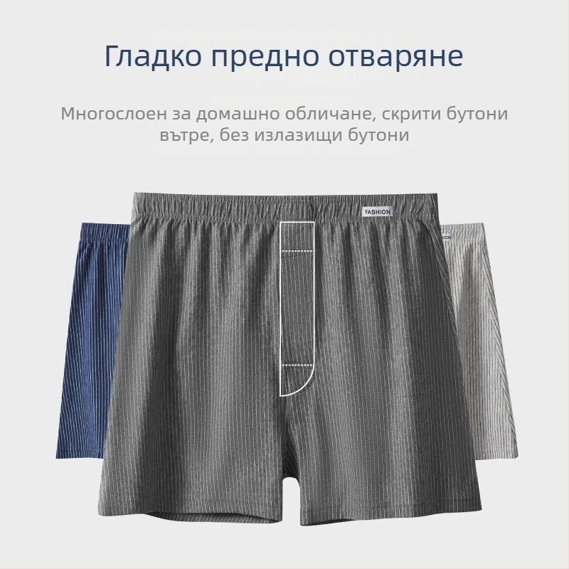Мъжки памучни боксерки на райета, дишаща плетена тъкан, средна талия, 95–100% памук, плътност на тъканта 40