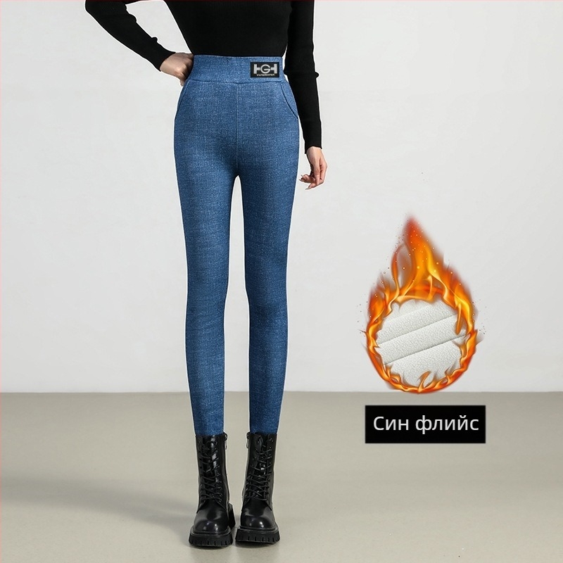 Унисексови панталони от полиестер с велурена подплата, висока талия, тънък силует, запазват топлината, умерена плътност (181-200 г/м²)