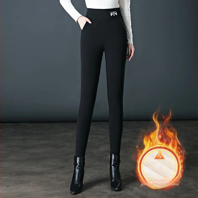 Унисексови панталони от полиестер с велурена подплата, висока талия, тънък силует, запазват топлината, умерена плътност (181-200 г/м²)