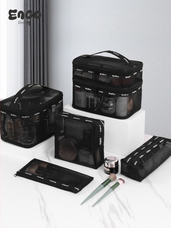 Многослойна нейлонова козметична чанта, голям капацитет, дишаща, водоустойчива, разделяне на сухо и мокро, с цип