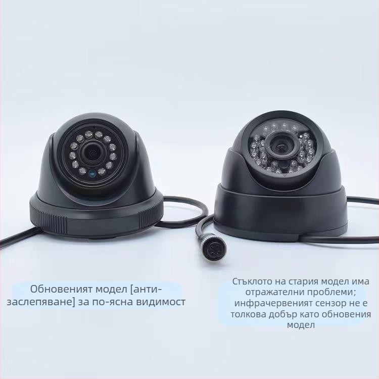 Автомобилна инфрачервена полусферична камера за четириканално наблюдение (1080P, AHD, 12-24V, 90° регулираем ъгъл, ABS корпус)
