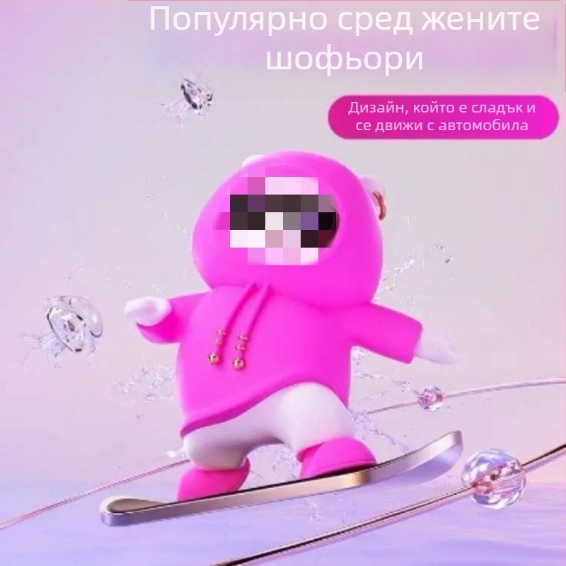 Автомобилен декорационен елемент за таблото с подвижна мечка на скейтборд, стил карикатура, алуминиева сплав, животински дизайн