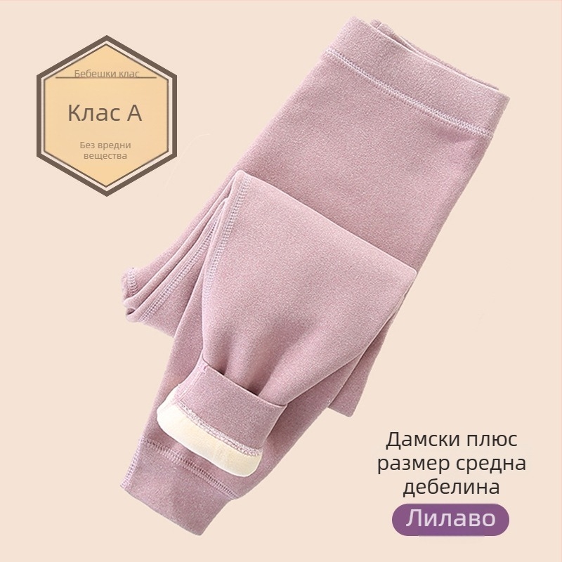 Зимни детски термални панталони, висока талия, памук, флисово подплата, за деца над 8 години