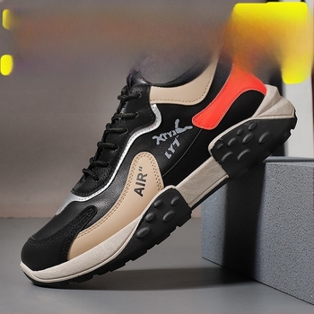 Мъжки спортни обувки за ежедневна употреба с дизайн на блоков модел, горна част от синтетична кожа, EVA стелка, подметка инжекционно формована, връзки