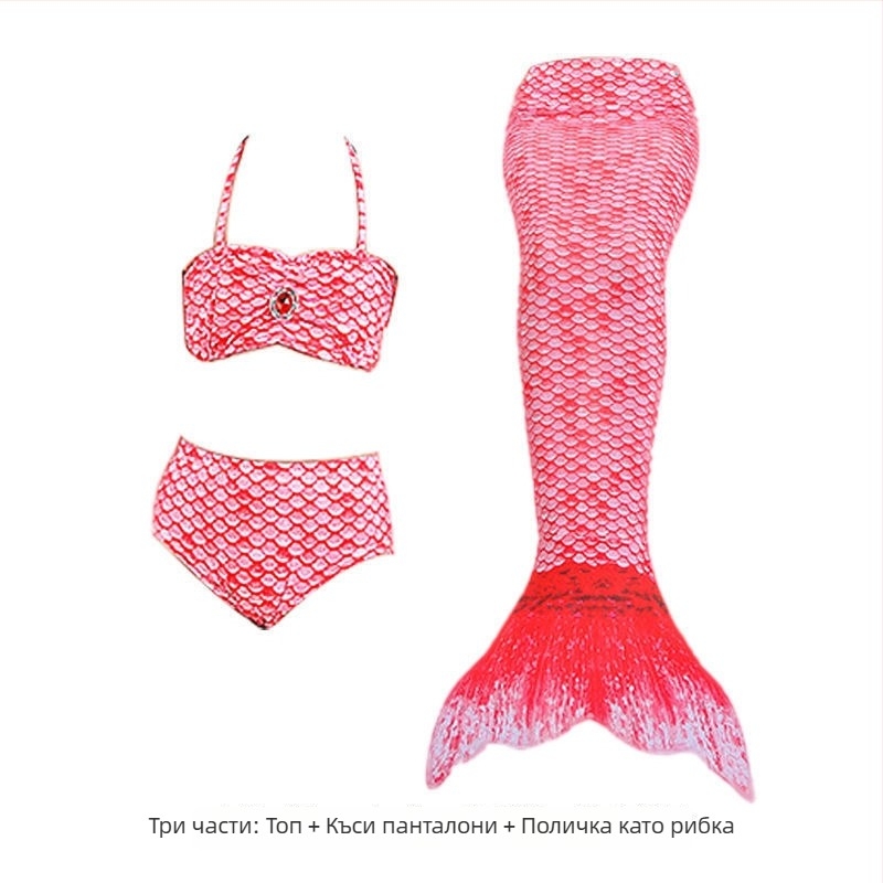 Детски костюм за русалка с опашка за плуване за момичета — найлон, винилон 91–95%, подплата 91–95%, стил бикини