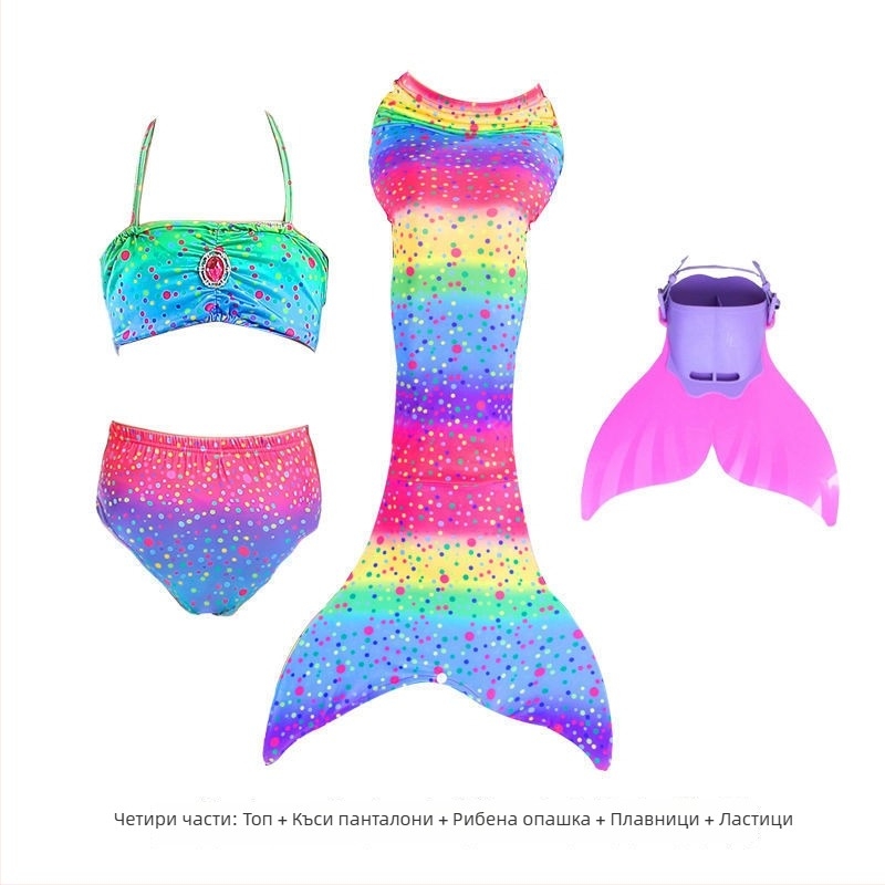 Детски костюм за русалка с опашка за плуване за момичета — найлон, винилон 91–95%, подплата 91–95%, стил бикини