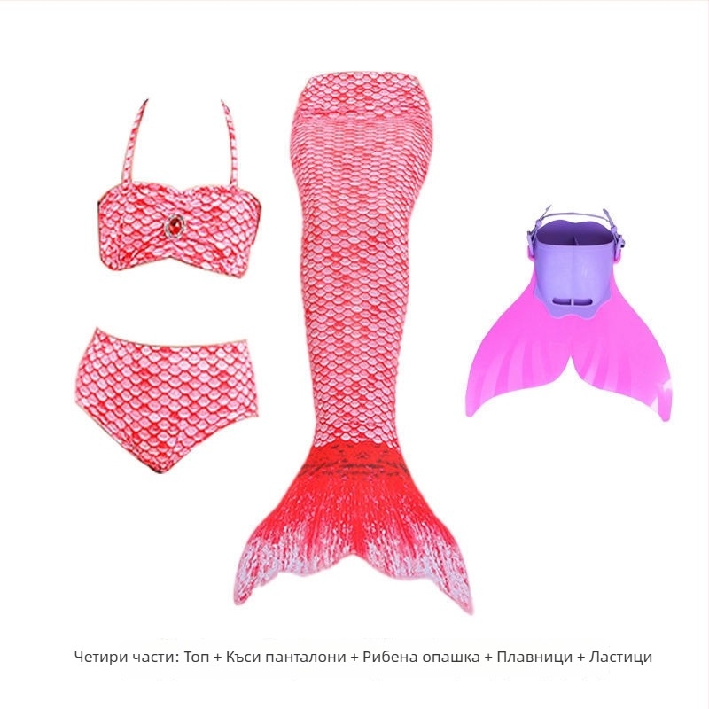 Детски костюм за русалка с опашка за плуване за момичета — найлон, винилон 91–95%, подплата 91–95%, стил бикини