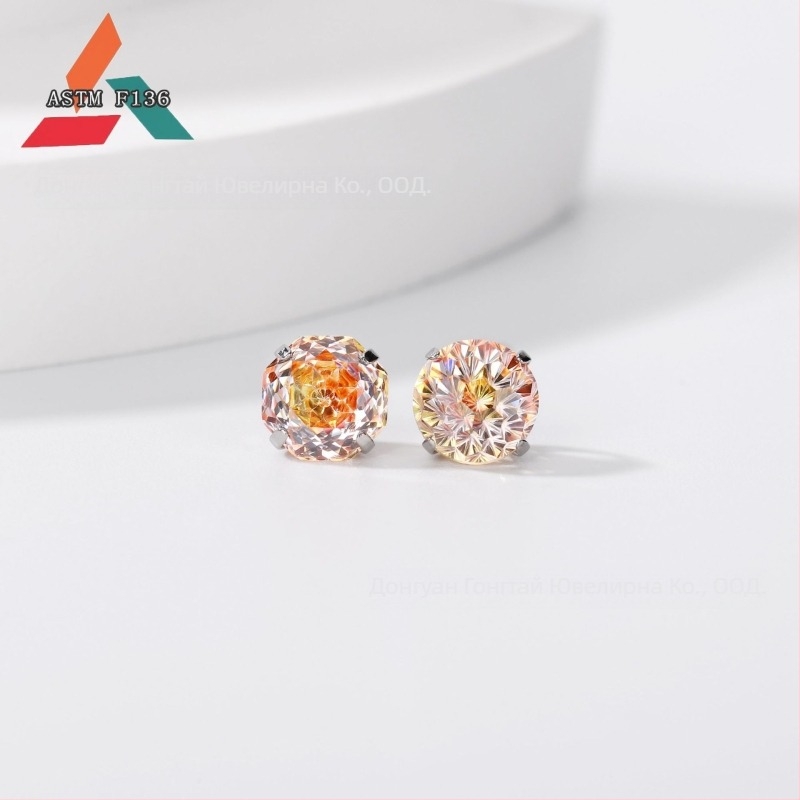 Титанови сплавни обеци с 5A циркони, розово-огранени циркони, геометрична форма, унисекс модни аксесоари