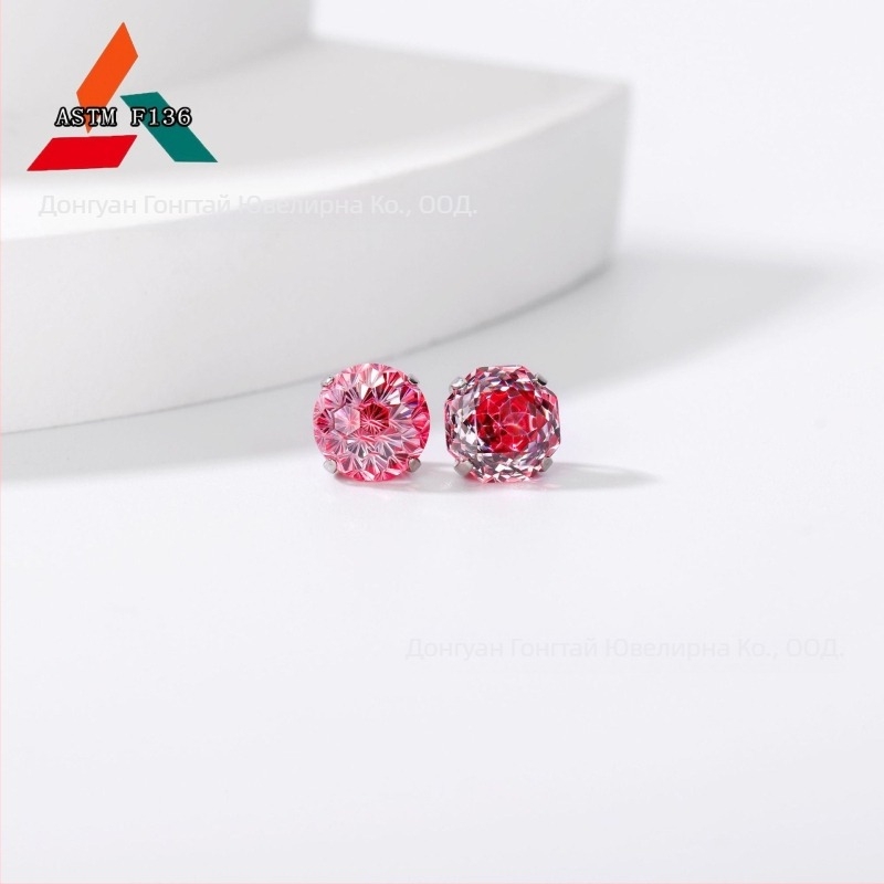 Титанови сплавни обеци с 5A циркони, розово-огранени циркони, геометрична форма, унисекс модни аксесоари