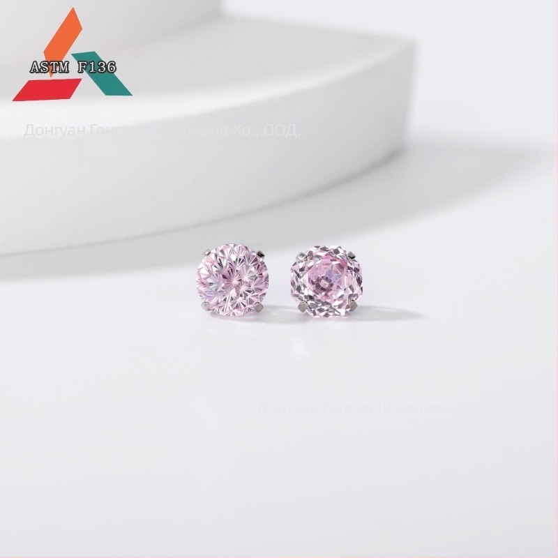 Титанови сплавни обеци с 5A циркони, розово-огранени циркони, геометрична форма, унисекс модни аксесоари