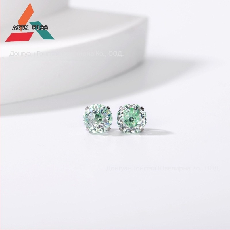 Титанови сплавни обеци с 5A циркони, розово-огранени циркони, геометрична форма, унисекс модни аксесоари