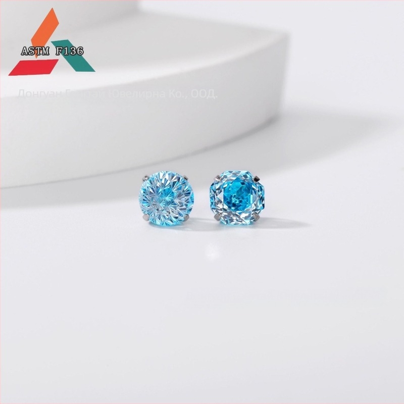 Титанови сплавни обеци с 5A циркони, розово-огранени циркони, геометрична форма, унисекс модни аксесоари