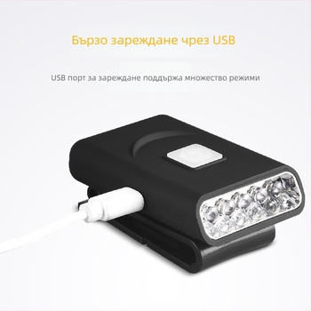 KC-сертифицирана LED лампа за клип върху шапка сензор, 1W, 500mAh, Type-C зареждане, риболовна светлина