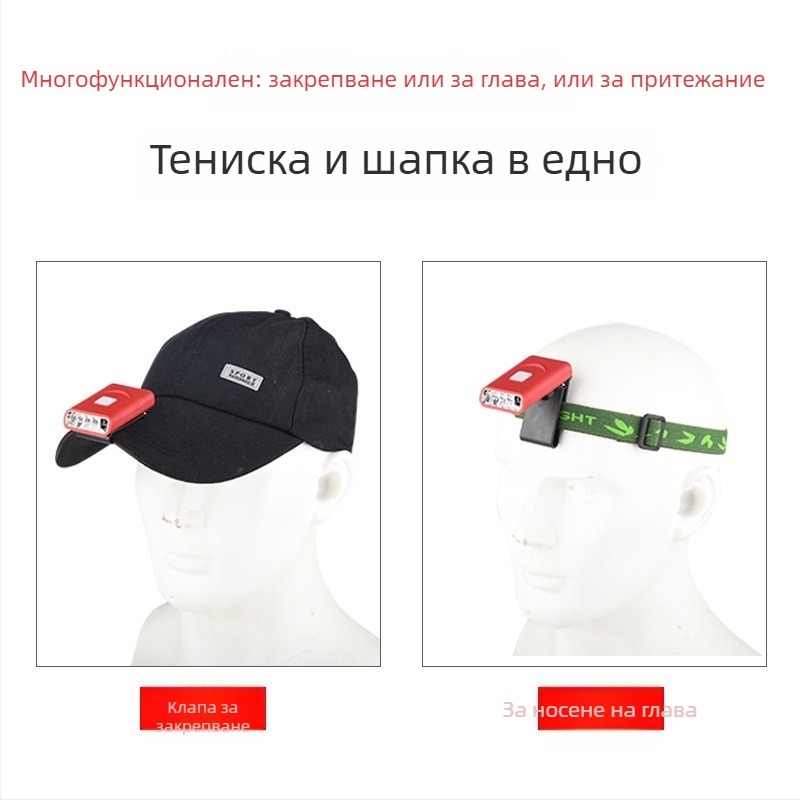 KC-сертифицирана LED лампа за клип върху шапка сензор, 1W, 500mAh, Type-C зареждане, риболовна светлина