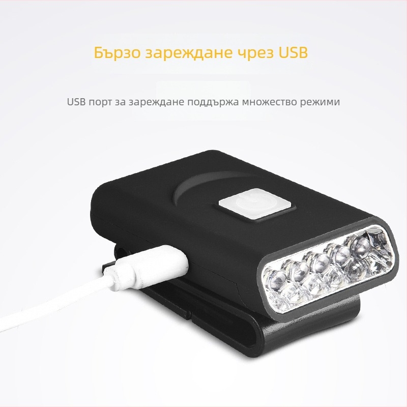 KC-сертифицирана LED лампа за клип върху шапка сензор, 1W, 500mAh, Type-C зареждане, риболовна светлина