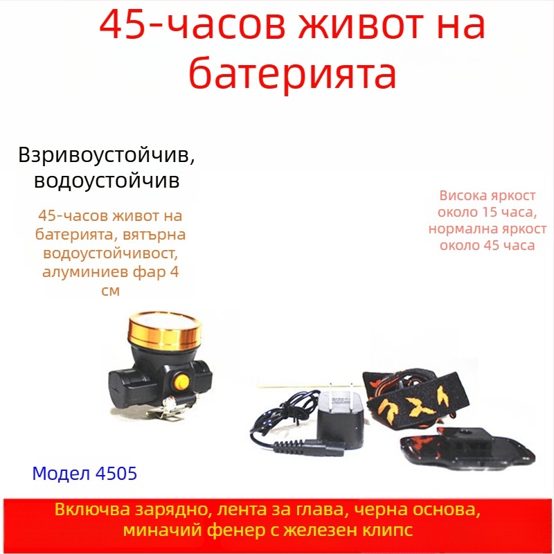 Експлозивоустойчив миньорски шлем с LED челна лампа — подземна употреба, зареждащо захранване, водоустойчив, обхват над 500 м