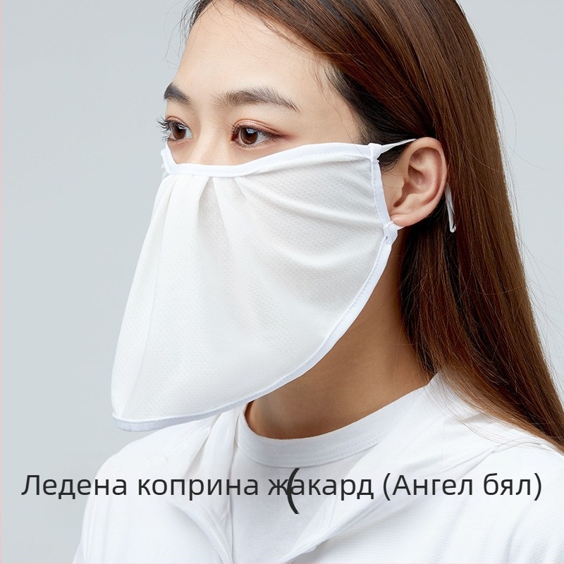 Слънцезащитна маска с голям отвор, Ice Silk жакард, флорален принт, UV защита, ушен монтаж
