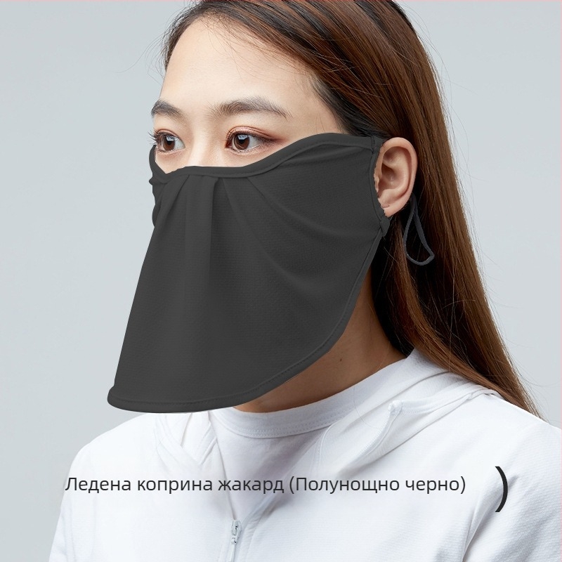 Слънцезащитна маска с голям отвор, Ice Silk жакард, флорален принт, UV защита, ушен монтаж
