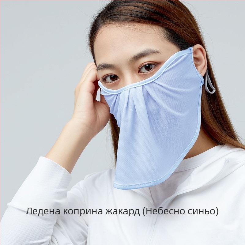 Слънцезащитна маска с голям отвор, Ice Silk жакард, флорален принт, UV защита, ушен монтаж