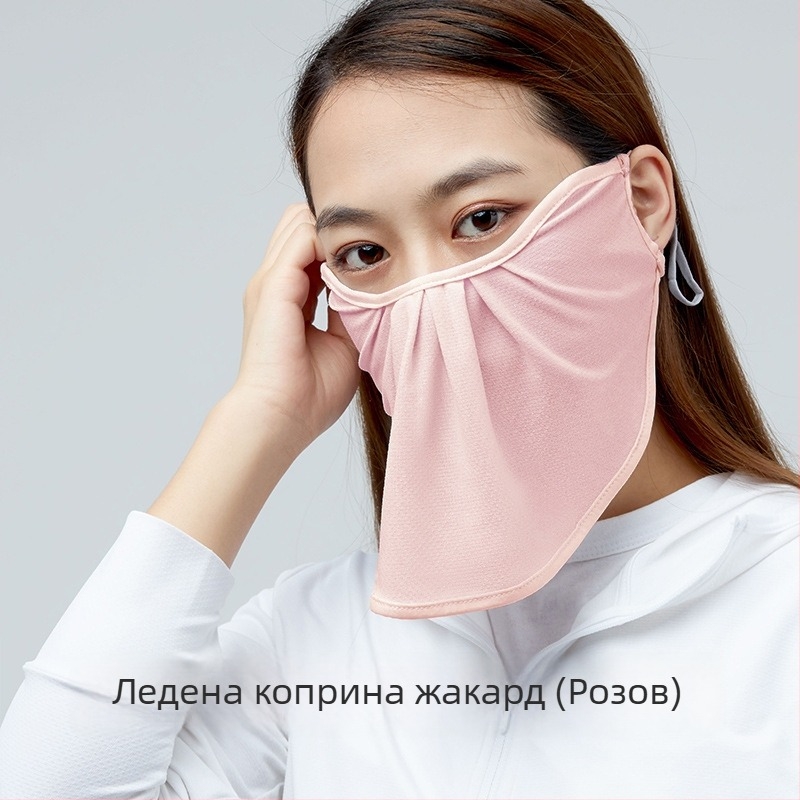 Слънцезащитна маска с голям отвор, Ice Silk жакард, флорален принт, UV защита, ушен монтаж