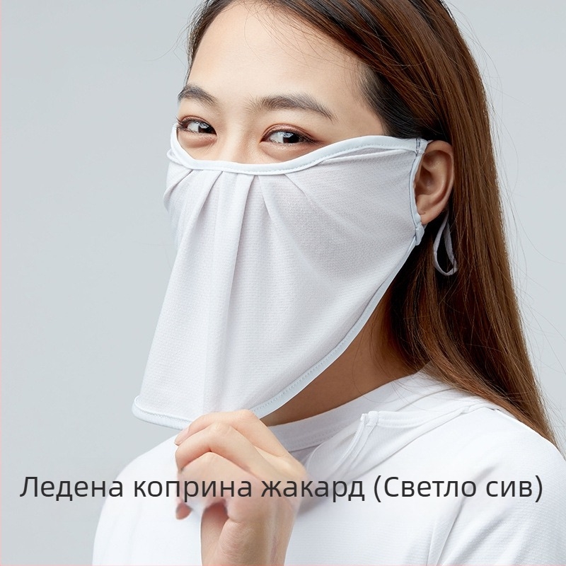 Слънцезащитна маска с голям отвор, Ice Silk жакард, флорален принт, UV защита, ушен монтаж