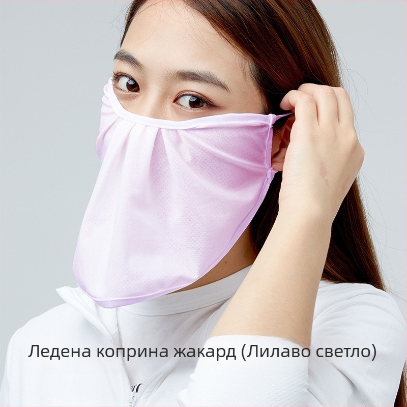 Слънцезащитна маска с голям отвор, Ice Silk жакард, флорален принт, UV защита, ушен монтаж