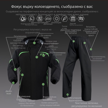 Разделен дъждобранен комплект за мотоциклетизъм с рефлексивен дизайн и пълни панталони против дъжд за възрастни, материя Chunya Spinning, PVC покритие, печат на лого по заявка