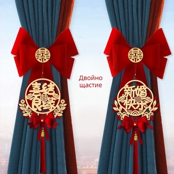 Сватбена гирлянда за завеси – нетъкан плат, Snow Top, щастливи думи, без внос